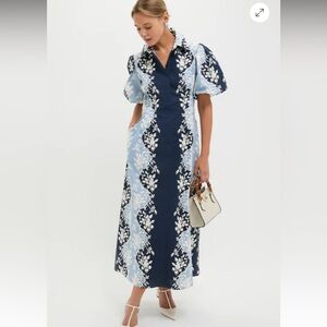 Tuckernuck Blue Fog Delaney Dress. Navy and Light Blue Floral Maxi Dress